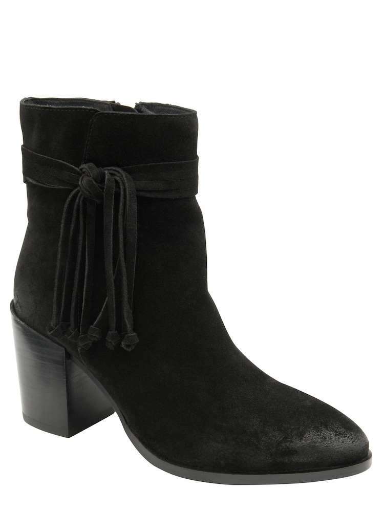 Ravel Black Suede Leather Block Heel Ankle Boots - Image 1 of 4