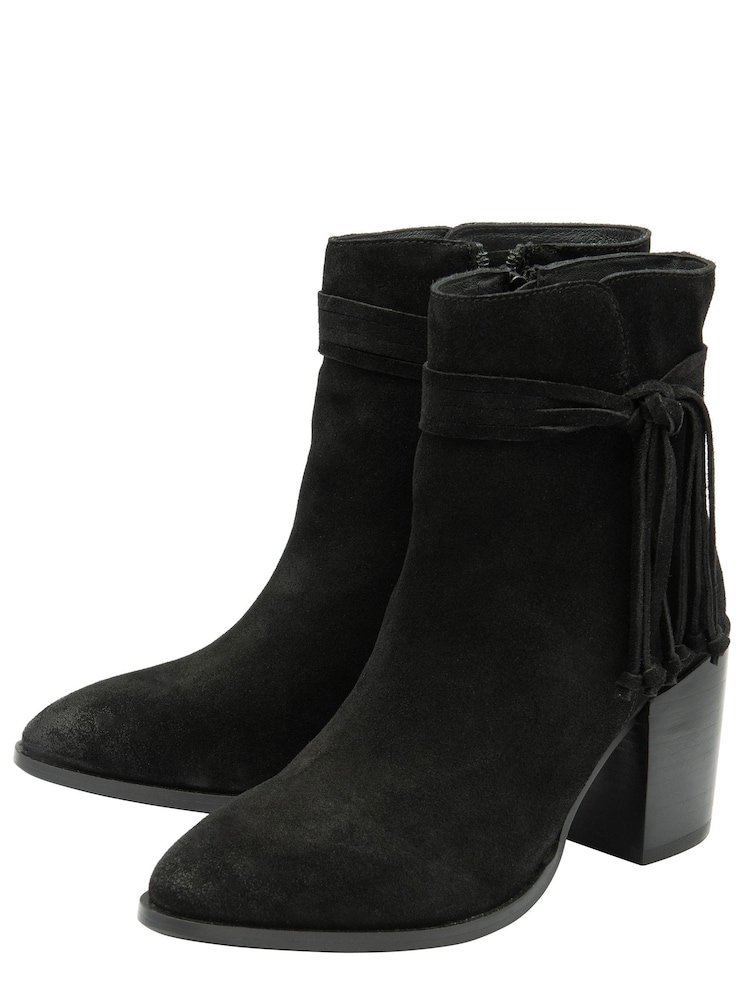 Ravel Black Suede Leather Block Heel Ankle Boots - Image 2 of 4