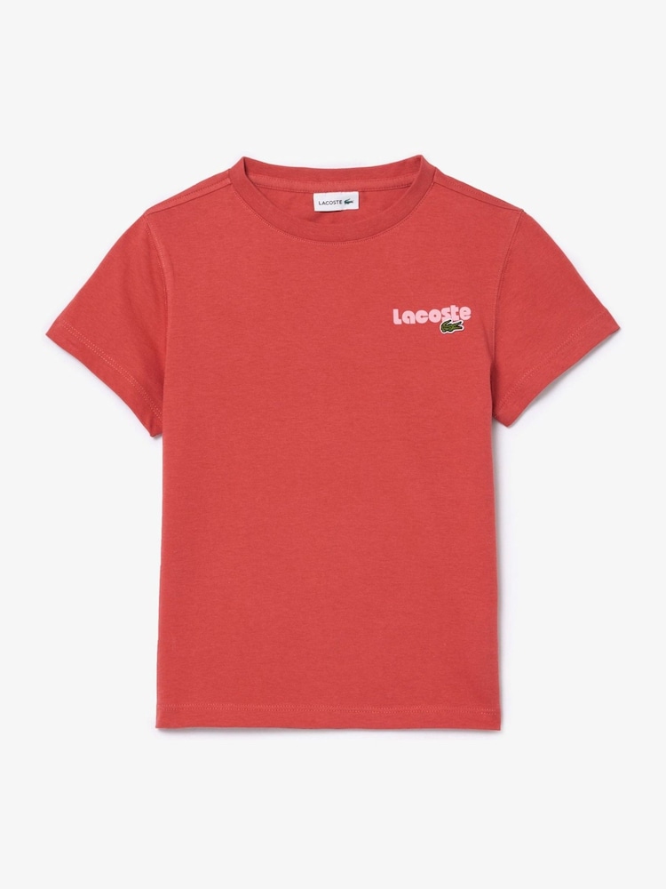 Rot - Lacoste T-Shirt für Kinder mit pastellfarbenem Grafiklogo auf der Rückseite - Bild 1 von 7