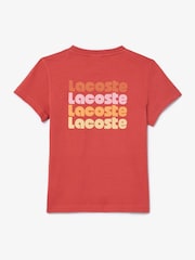 Rot - Lacoste T-Shirt für Kinder mit pastellfarbenem Grafiklogo auf der Rückseite - Bild 2 von 7