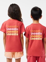 Rot - Lacoste T-Shirt für Kinder mit pastellfarbenem Grafiklogo auf der Rückseite - Bild 5 von 7