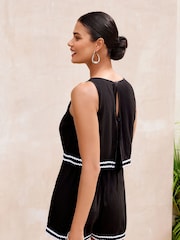 Lipsy Black/White Ric Rac Trim Crinkle Playsuit - Image 1 of 4