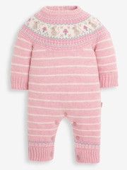 JoJo Maman Bébé Rose Mouse Fairisle Pattern Knitted Baby All-In-One - Image 1 of 2