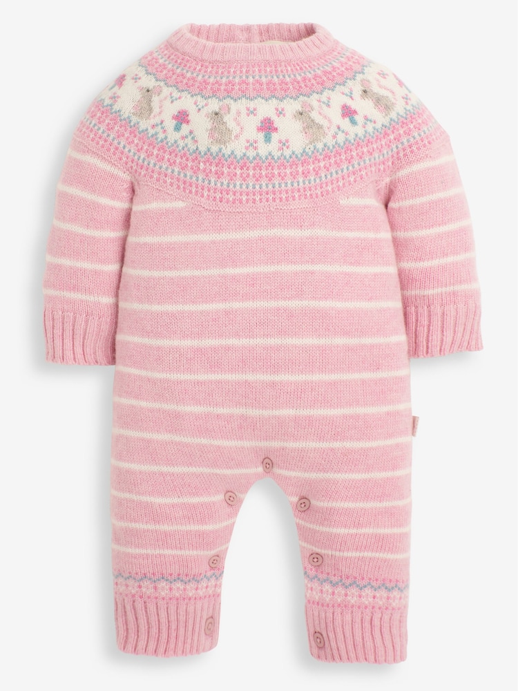 JoJo Maman Bébé Rose Mouse Fairisle Pattern Knitted Baby All-In-One - Image 1 of 2