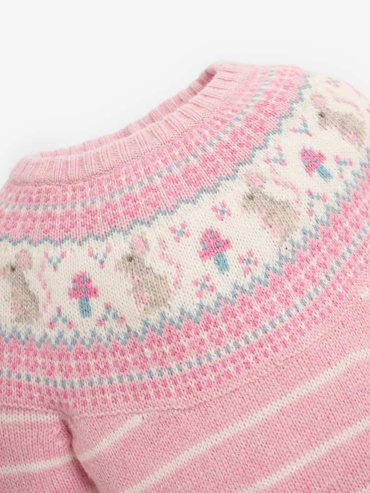 JoJo Maman Bébé Rose Mouse Fairisle Pattern Knitted Baby All-In-One - Image 2 of 2