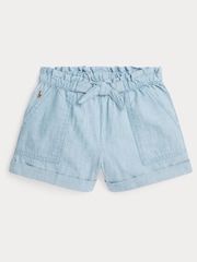 Polo Ralph Lauren Girls Blue Cotton Chambray Camp Shorts - Image 1 of 4