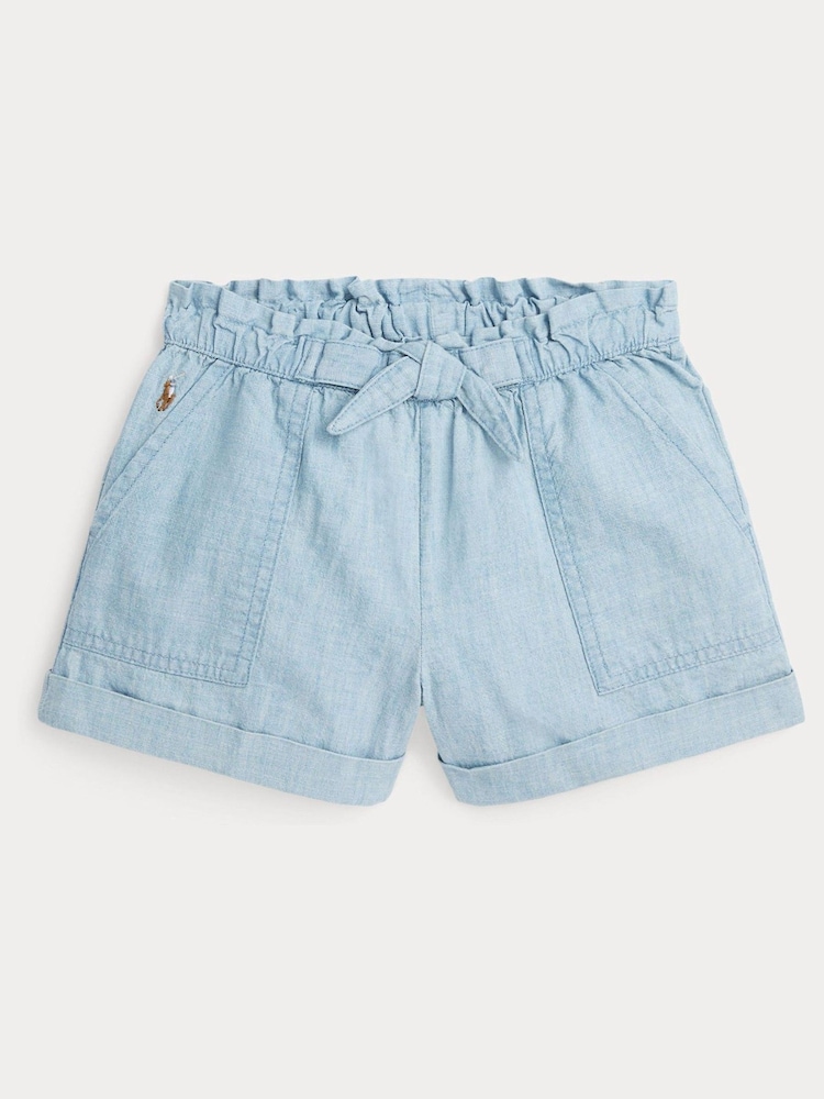 Polo Ralph Lauren Girls Blue Cotton Chambray Camp Shorts - Image 1 of 4