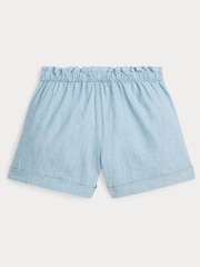 Polo Ralph Lauren Girls Blue Cotton Chambray Camp Shorts - Image 2 of 4
