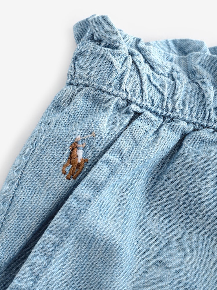 Polo Ralph Lauren Girls Blue Cotton Chambray Camp Shorts - Image 4 of 4