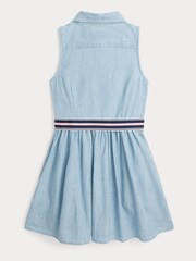 Polo Ralph Lauren Girls Blue Belted Cotton Chambray Shirt Dress - Image 2 of 4