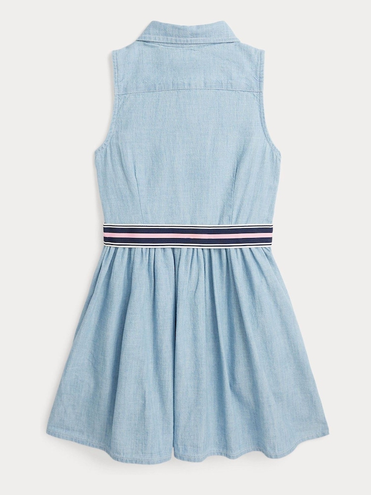 Polo Ralph Lauren Girls Blue Belted Cotton Chambray Shirt Dress - Image 2 of 4