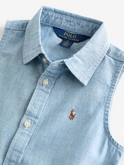 Polo Ralph Lauren Girls Blue Belted Cotton Chambray Shirt Dress - Image 3 of 4