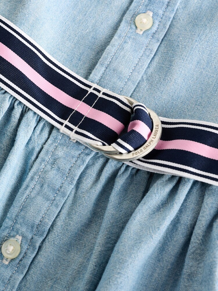 Polo Ralph Lauren Girls Blue Belted Cotton Chambray Shirt Dress - Image 4 of 4