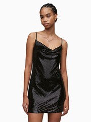 AllSaints Black Haddi Sequin Dress - Image 3 of 7
