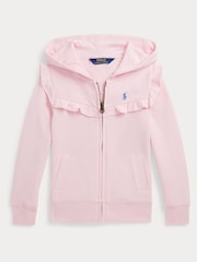 Polo Ralph Lauren Girls Light Pink Ruffled Terry Zip Up Hoodie - Image 1 of 4