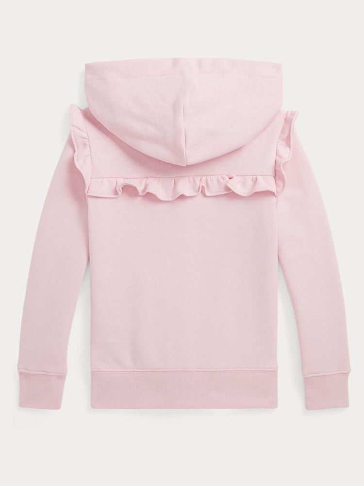 Polo Ralph Lauren Girls Light Pink Ruffled Terry Zip Up Hoodie - Image 2 of 4