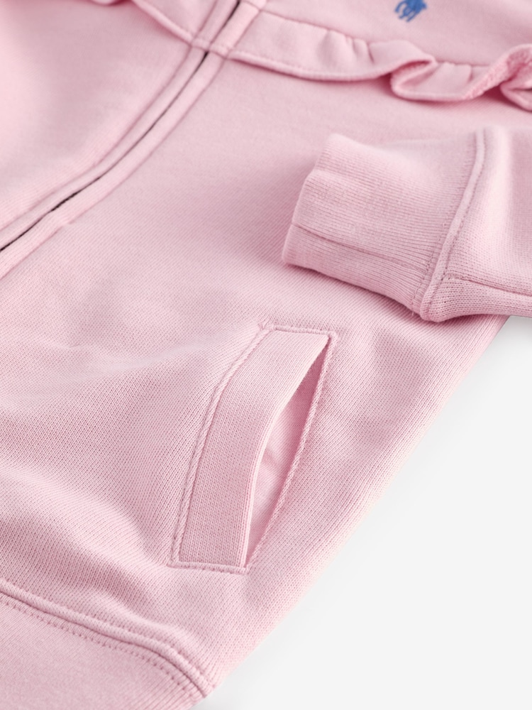 Polo Ralph Lauren Girls Light Pink Ruffled Terry Zip Up Hoodie - Image 4 of 4