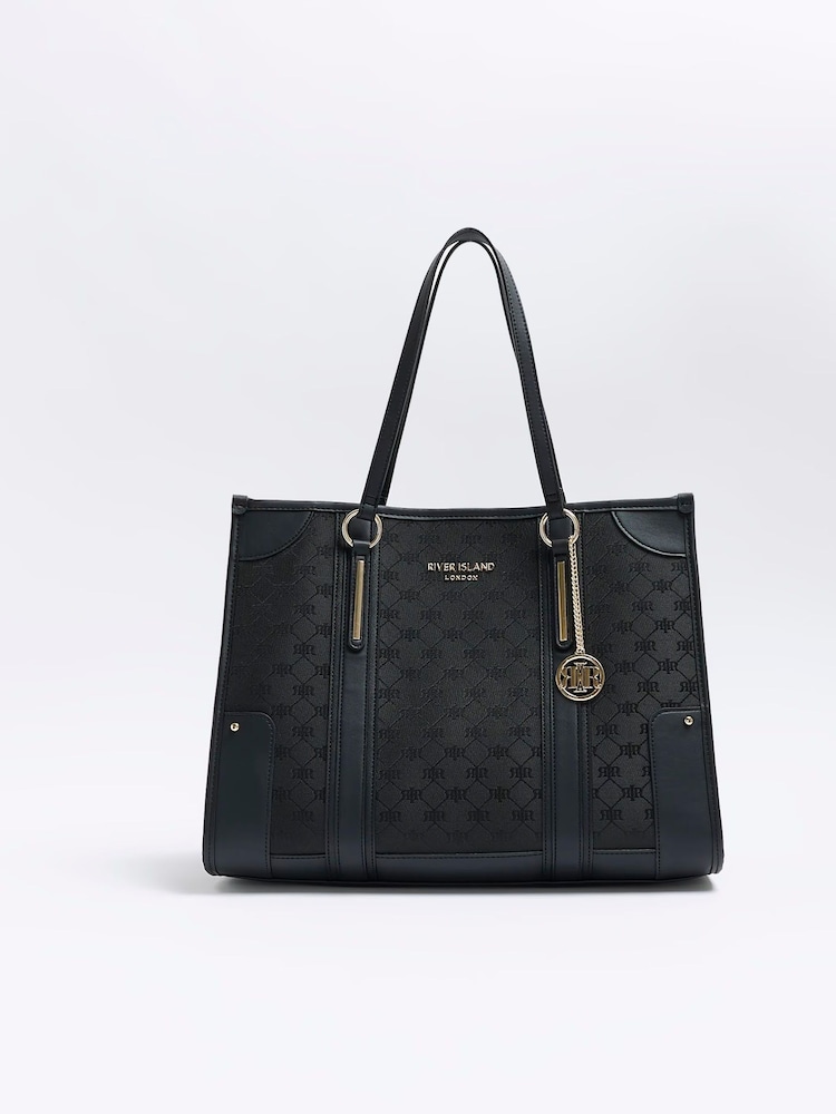 River Island Black Jacquard Panel Shopper Bag - Image 2 of 5 River Island Black Jacquard Panel Shopper Bag - Image 2 of 5