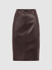 Reiss Berry Raya Leather High Rise Midi Skirt - Image 2 of 5