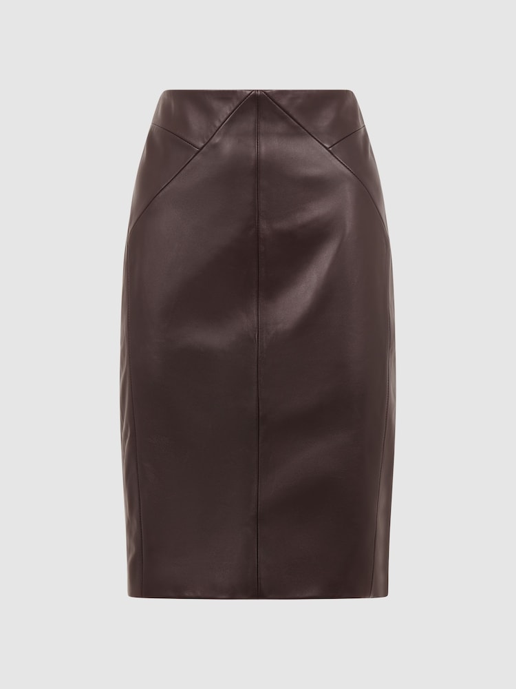 Reiss Berry Raya Leather High Rise Midi Skirt - Image 2 of 5