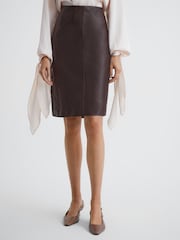 Reiss Berry Raya Leather High Rise Midi Skirt - Image 3 of 5