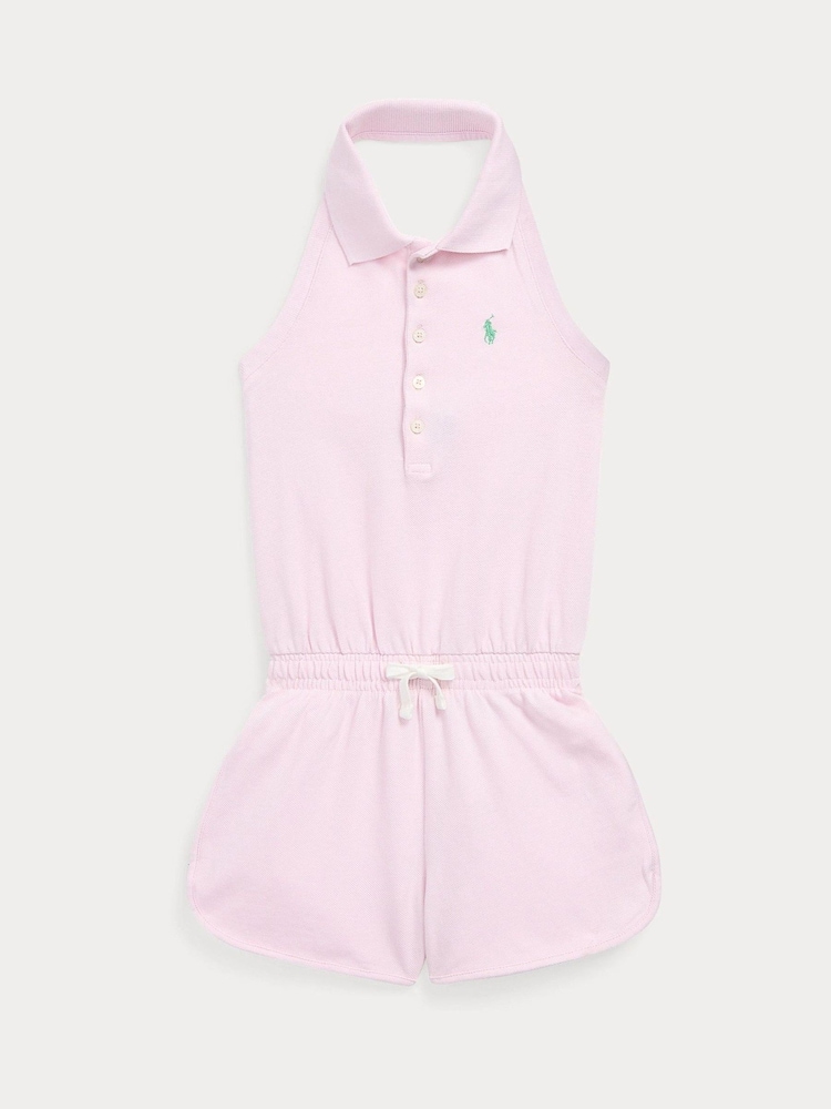 Polo Ralph Lauren Girls Pink Stretch Mesh Halter Polo Playsuit - Image 1 of 3