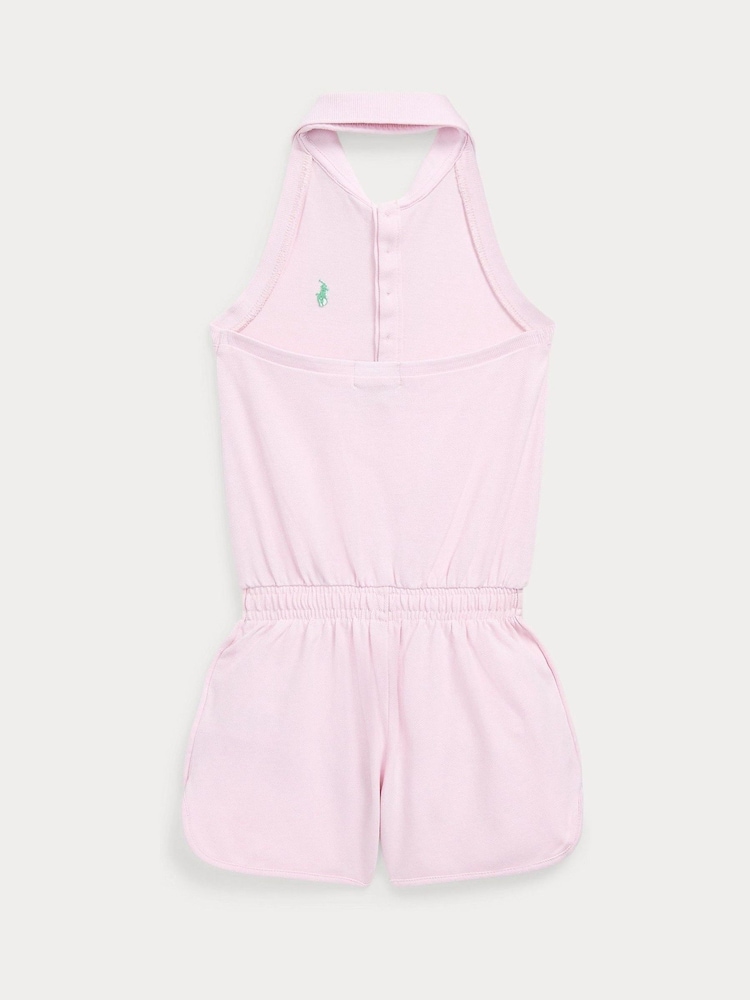 Polo Ralph Lauren Girls Pink Stretch Mesh Halter Polo Playsuit - Image 2 of 3