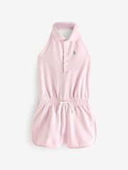 Polo Ralph Lauren Girls Pink Stretch Mesh Halter Polo Playsuit - Image 3 of 3