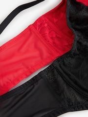 Red/Black DD+ Non Pad Full Cup Lace Detail Ultimate Comfort Bras 2 Pack - Image 10 of 11
