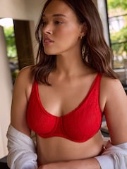 Red/Black DD+ Non Pad Full Cup Lace Detail Ultimate Comfort Bras 2 Pack - Image 4 of 11