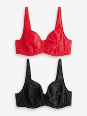 Red/Black DD+ Non Pad Full Cup Lace Detail Ultimate Comfort Bras 2 Pack - Image 7 of 11