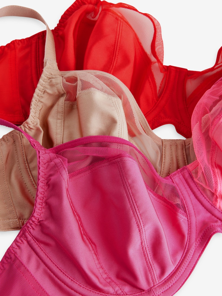 Red/Bright Pink/Neutral DD+ Non Pad Full Cup Bras 3 Pack with Side Support - Image 10 of 10