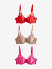 Red/Bright Pink/Neutral DD+ Non Pad Full Cup Bras 3 Pack with Side Support - Image 6 of 10