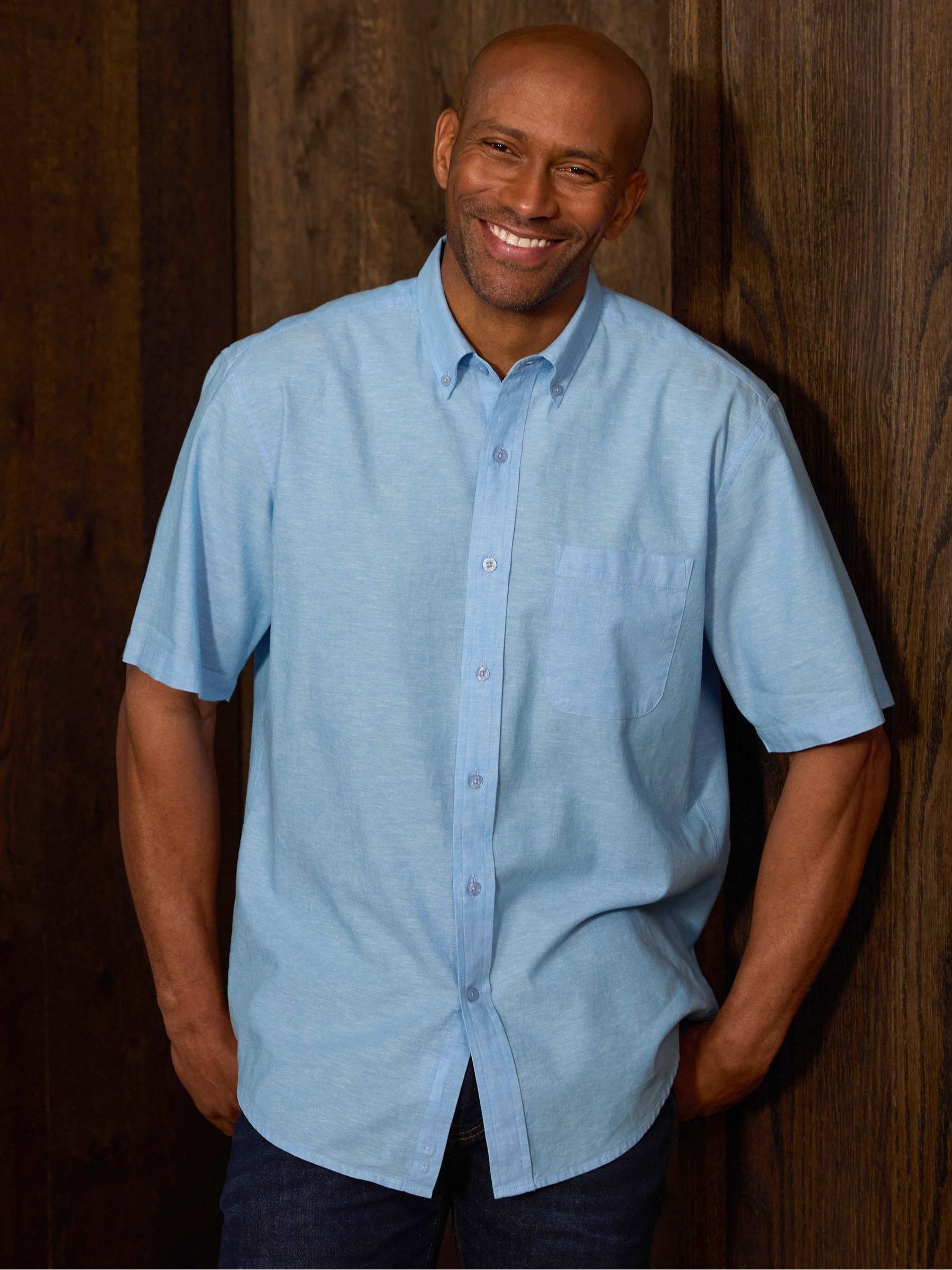 Buy Savile Row Company Sky Blue Classic Fit Linen Cotton Blend