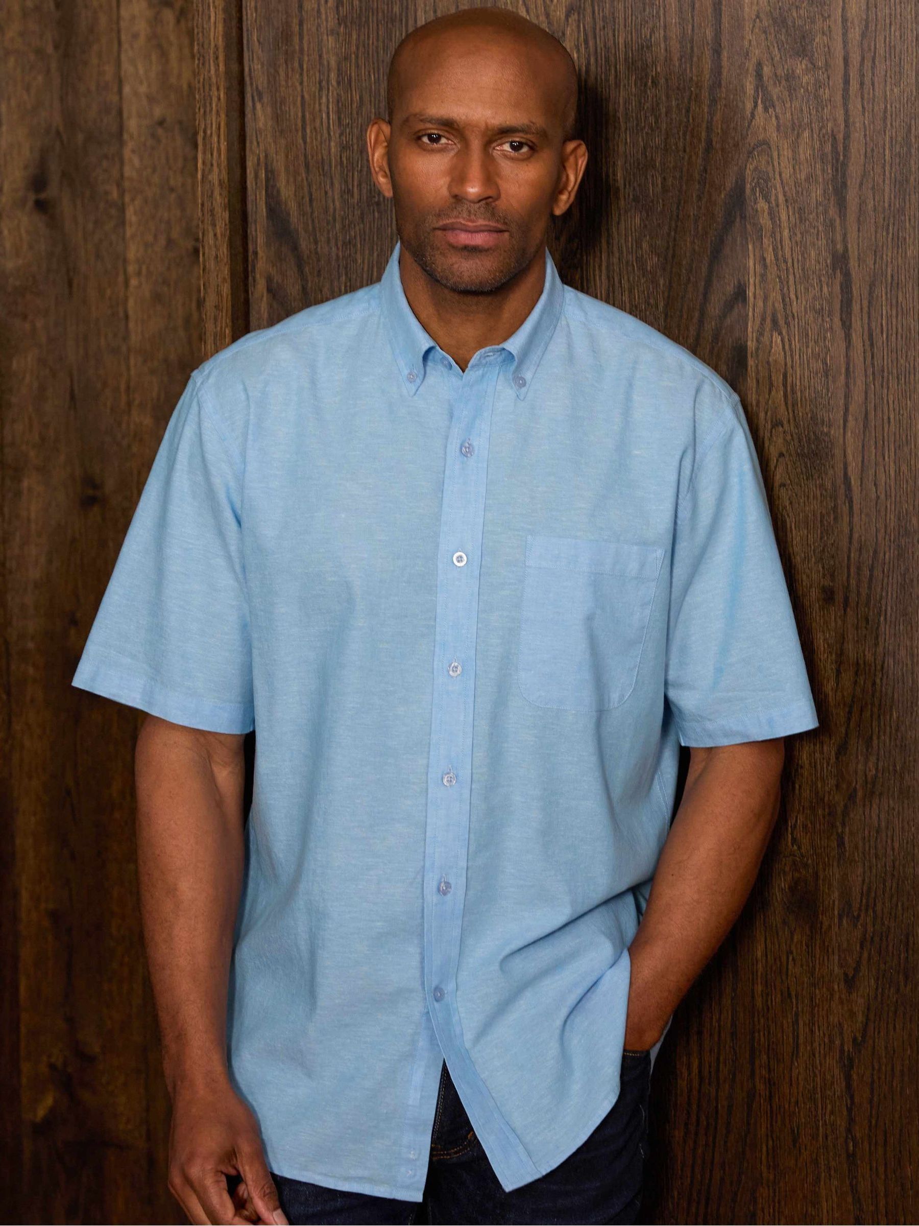 Buy Savile Row Company Sky Blue Classic Fit Linen Cotton Blend