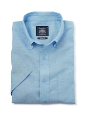 Savile Row Company Sky Blue Classic Fit Linen Cotton Blend Short Sleeve Casual Shirt - Image 4 of 5
