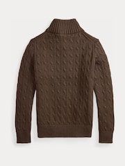 Braun - Polo Ralph Lauren Zopfstrickpullover mit Logo und Viertelreißverschluss - Bild 3 von 3