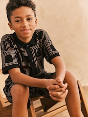 Monochrome Geo Jersey Shirt and Shorts Set (3-16yrs) - Image 1 of 7