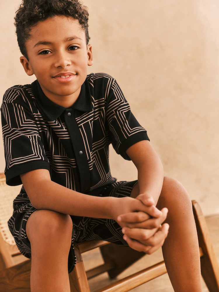 Monochrome Geo Jersey Shirt and Shorts Set (3-16yrs) - Image 1 of 7