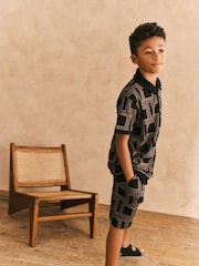 Monochrome Geo Jersey Shirt and Shorts Set (3-16yrs) - Image 4 of 7