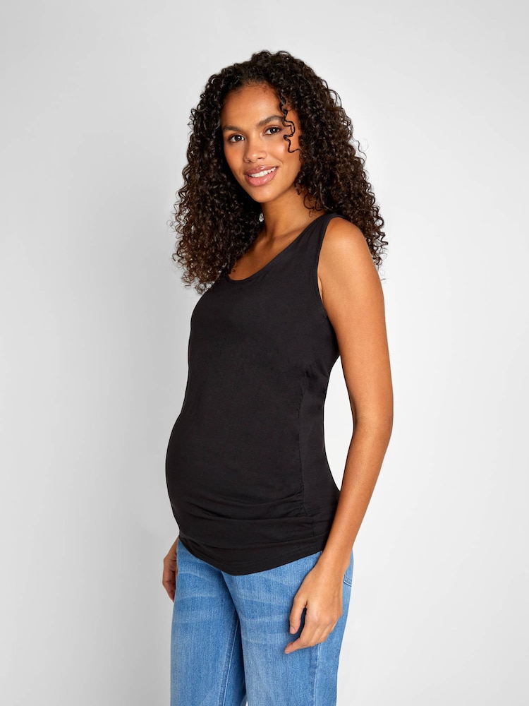 JoJo Maman Bébé Black & White 2-Pack Ruched Maternity Vest Tops - Image 4 of 7