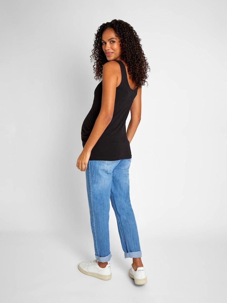 JoJo Maman Bébé Black & White 2-Pack Ruched Maternity Vest Tops - Image 6 of 7