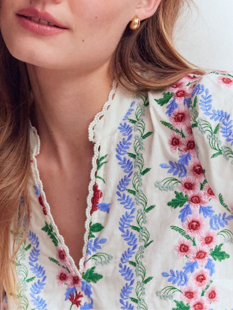 Boden Red Embroidered Cotton Popover Top - Image 2 of 7