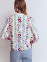 Boden Red Embroidered Cotton Popover Top - Image 3 of 7