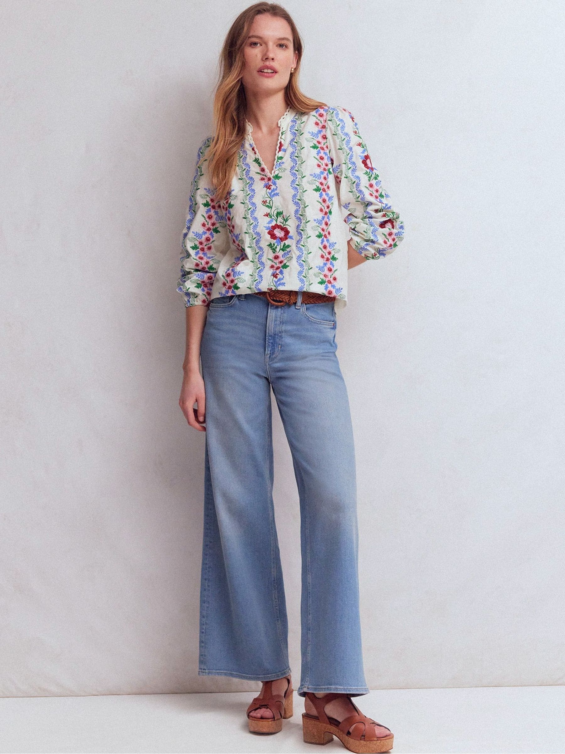 Buy Boden Red Embroidered Cotton Popover Top from Next USA