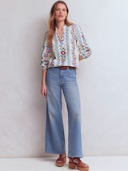 Boden Red Embroidered Cotton Popover Top - Image 4 of 7