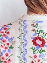 Boden Red Embroidered Cotton Popover Top - Image 5 of 7