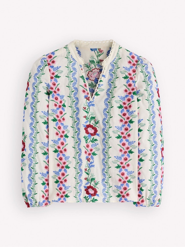 Boden Red Embroidered Cotton Popover Top - Image 7 of 7