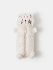 Accessorize Cream Fluffy Cat Pencil Case - Image 1 of 2