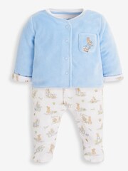 JoJo Maman Bébé Blue 3-Piece Peter Rabbit Sleepsuit, Jacket & Hat Set - Image 2 of 8